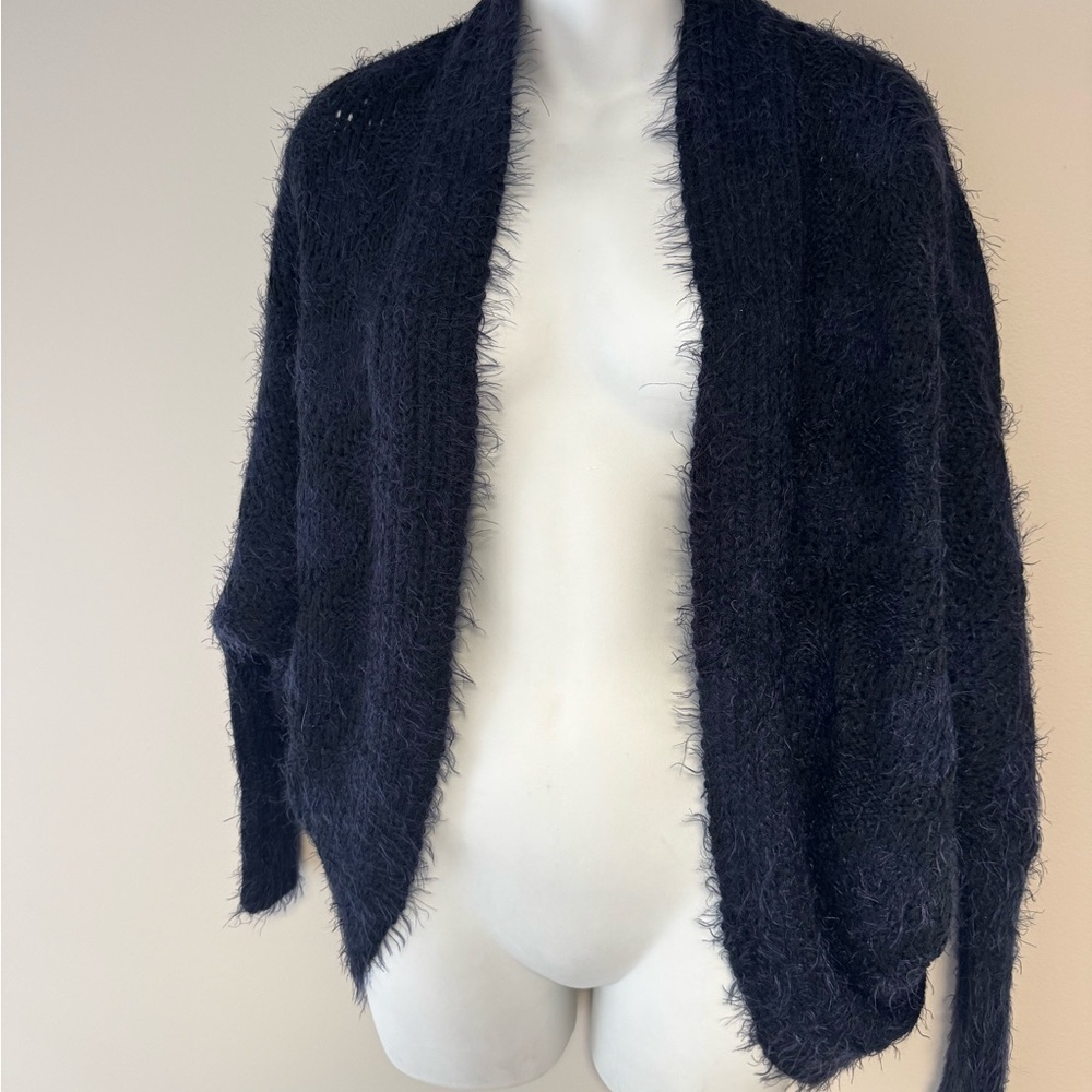 Only Navy Fuzzy Open Cardigan Draped Front